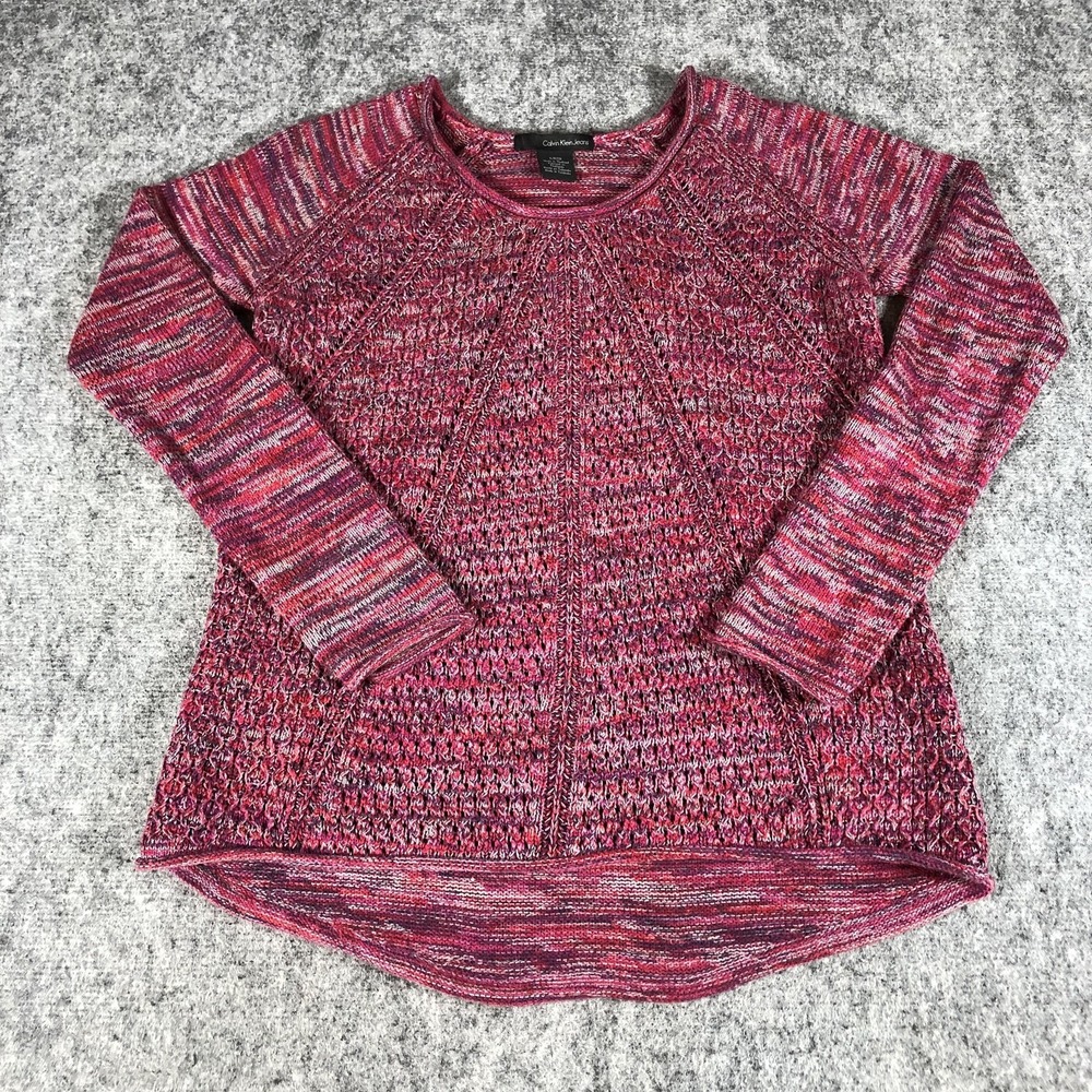 Calvin Klein Jeans‎ Womens Small Pink Marled High Low Crewneck Sweater